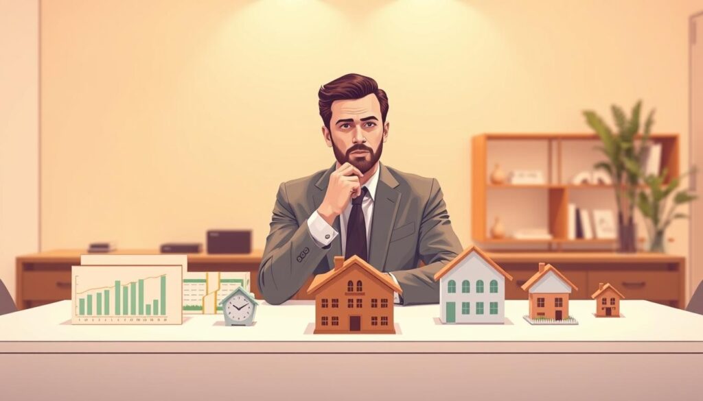 A comparative illustration of various wealth-building strategies, showcased against a backdrop of a modern, minimalist office setting. In the foreground, a clean, geometric table displays investment portfolios, savings accounts, and real estate models, each representing a distinct wealth-building approach. The middle ground features a well-dressed, thoughtful individual contemplating the options, their expression conveying deep consideration. The background is bathed in warm, soft lighting, creating a sense of focus and contemplation. The overall scene evokes a mood of diligent financial planning, with the viewer invited to explore the nuances of different wealth-building pathways.