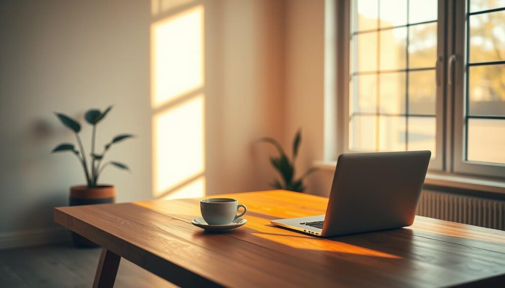 a serene, minimalist scene depicting the concept of "passive income". a wooden table with a laptop, cup of coffee, and a potted plant in the foreground, bathed in warm, natural lighting that filters through a large window in the background. the room has clean, modern lines and a calming, earthy color palette. the overall mood is one of productivity, comfort, and financial security. a subtle, dreamlike quality enhances the sense of a peaceful, attainable lifestyle built on sustainable income streams. A serene, minimalist scene depicting the concept of "passive income". A wooden table with a laptop, cup of coffee, and a potted plant in the foreground, bathed in warm, natural lighting that filters through a large window in the background. The room has clean, modern lines and a calming, earthy color palette. The overall mood is one of productivity, comfort, and financial security. A subtle, dreamlike quality enhances the sense of a peaceful, attainable lifestyle built on sustainable income streams.