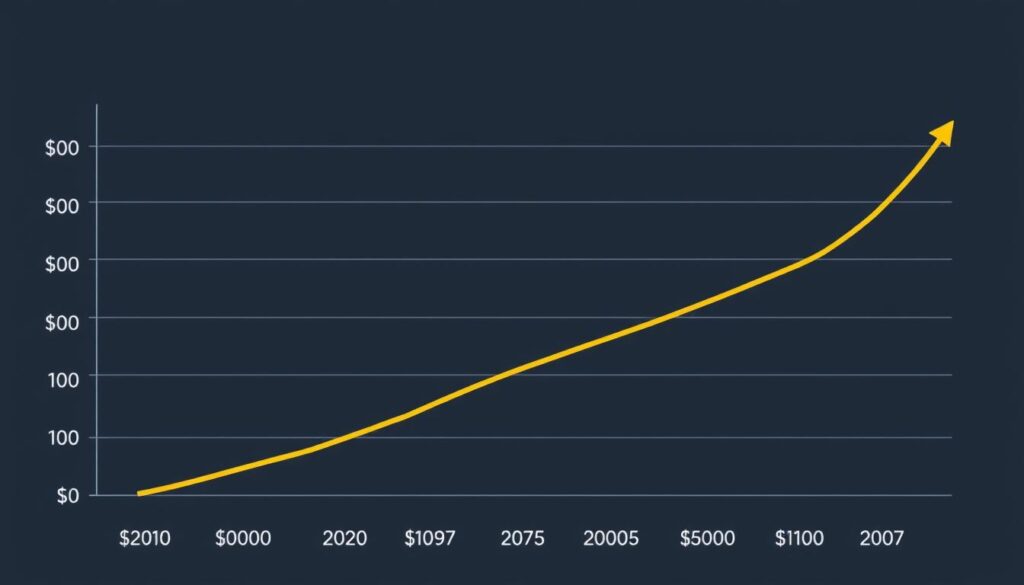 imagem de um gráfico mostrando o crescimento de um investimento em renda fixa Imagem de um gráfico mostrando o crescimento de um investimento em renda fixa