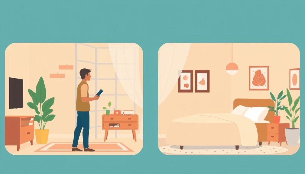 imagem de uma pessoa alugando um quarto no airbnb Imagem de uma pessoa alugando um quarto no Airbnb