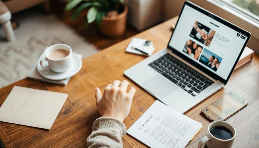 Imagem de uma pessoa criando conteúdo em um laptop