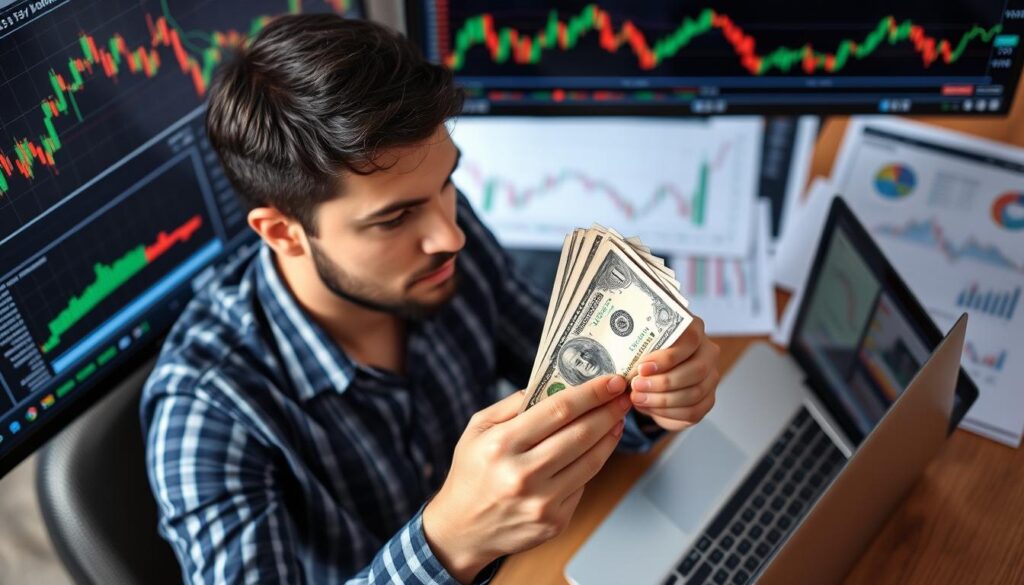 Imagem de uma pessoa investindo com pouco dinheiro