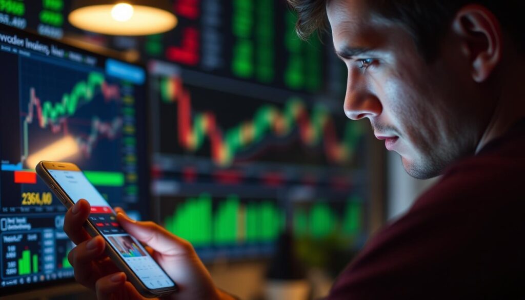 Imagem de uma pessoa investindo em ações através de um aplicativo