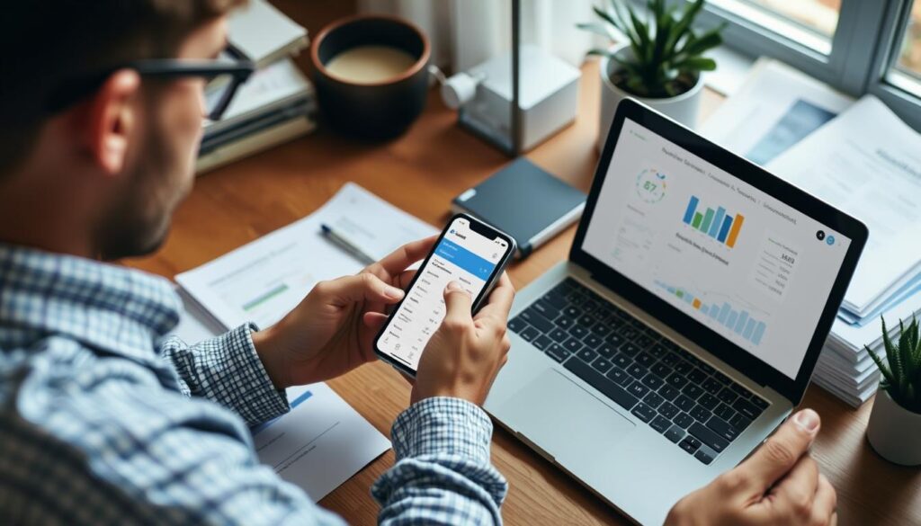 Imagem de uma pessoa organizando finanças no Organizze