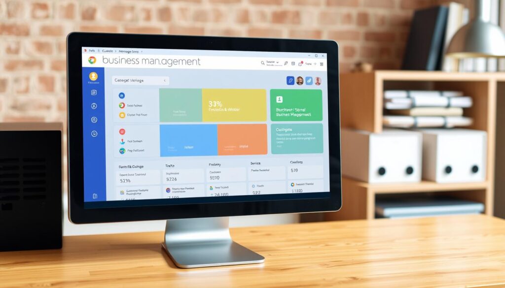 Imagem de uma tela de computador mostrando a interface de uma ferramenta de gestão de negócios educacionais